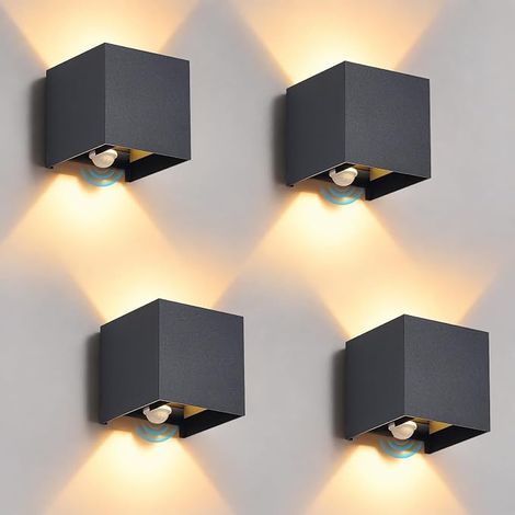 GBLY LED Applique da Parete Esterne con Sensori di Movimento Set da 4 Temperatura di Colore 3000K Adatte per Uso Interno ed Esterno Nero Grado di Protezione IP54 Angolo del Fascio Regolabile Corpo in  (1/5)