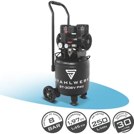 STAHLWERK Compresseur 8 bar 30 L 1,97 CV 1,45 kW 250 l/min Compresseur compact (1/5)
