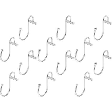 Set of 12 Silver Iron Curtain Hooks, S-Shaped with T-End, Easy to Open and Close, Prevents Clumping in Bathrooms (1/5)