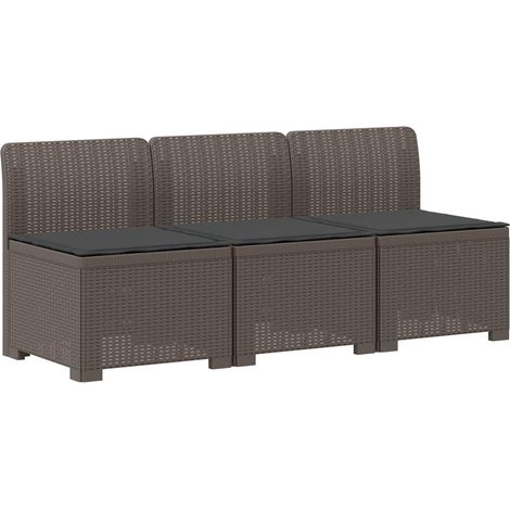 Canapé de jardin 3 places extérieur aspect rotin PP avec coussins gris clair et anthracite (1/5)