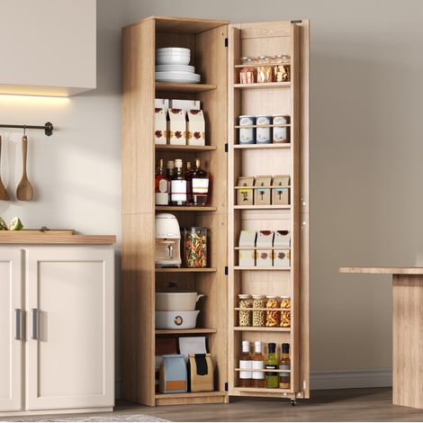 Armadio contenitore alto 40x40x183 cm con ripiani regolabili e vani portaoggetti interni, MDF - naturale (1/5)