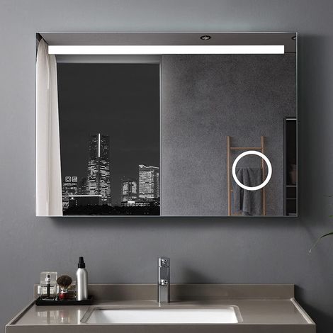 Badspiegel 100 x 70 cm  mit Beleuchtung LED Rechteckig Badezimmer 3 Lichtfarbe 3000-6400K Wandspiegel Antibeschlage Lichtspiegel mit Touchschalter (1/5)