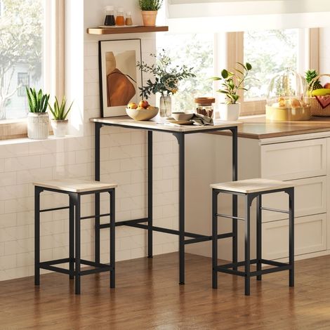 Set bar in acciaio color legno naturale, 2 posti, stile industriale con sgabelli salvaspazio (1/5)