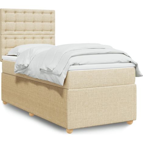 vidaXL Letto a molle -  Giroletto a Molle con Materasso Crema 90x190 cm in Tessuto (1/5)