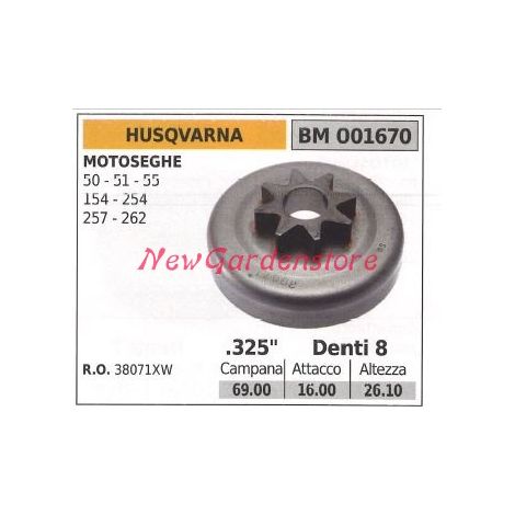 Piñón motor motosierra HUSQVARNA 50 51 55 154 254 257 262 001670