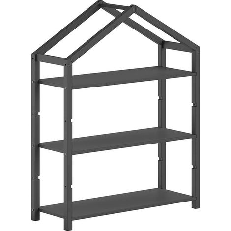 ARKAN - Bibliothèque Cabane en Pin Massif laqué Anthracite 3 Niveaux (1/3)