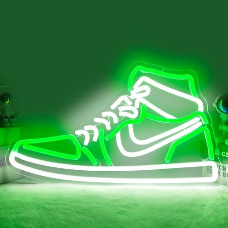 Enseigne néon Sneaker pour chaussures de sport, enseignes lumineuses à LED pour garçons, pour chambre à coucher, grotte, maison, fête, pub, bar, chaussures, panneaux lumineux, décoration murale (Vert) (1/4)