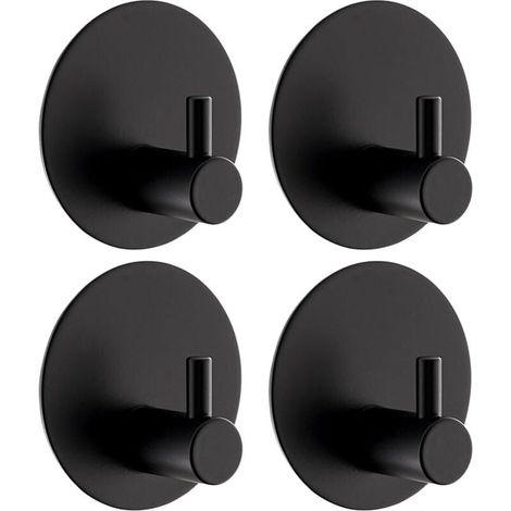 Stück selbstklebende Wandhaken, selbstklebende Haken aus 304 Edelstahl, runde Haken, Wandhaken mit Klebepad, Badezimmer-Wandhaken (schwarz) (1/4)