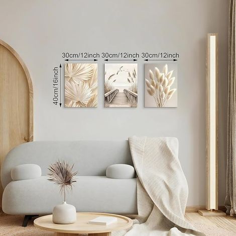 Plantes Paysage Tableau Decoration Murale Avec Cadre Coucher de Soleil Mer Impression Sur Toile Esthétique Pampa Roseau Affiche Peintures Decoration Chambre Maison Bureau 30x40cm (1/4)