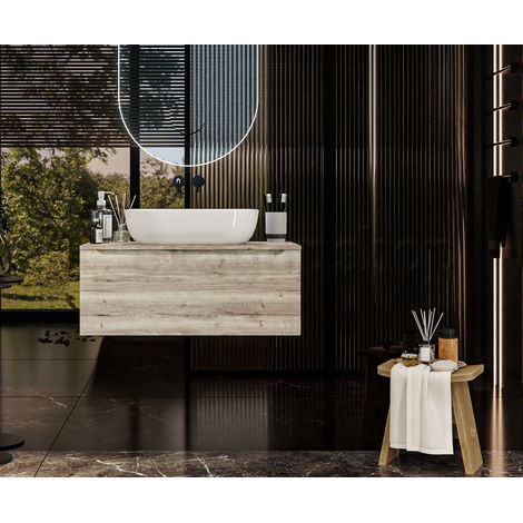 Exagonshop Mobile Bagno rovere 90x50 Amalfi con Lavabo da