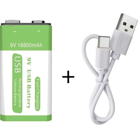 9V 16800mAh Lithium-Ionen-Akku mit USB-Anschluss, 9V-Akku-Mikrofon-Spielzeug + Ladekabel (1/3)