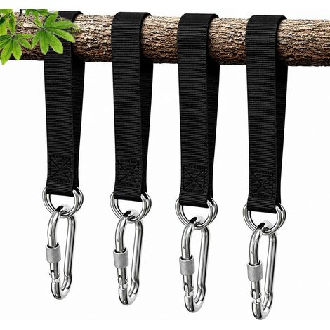 4PCS Sangle hamac, Kit Fixation Hamac, 30 cm x 3cm, Suspension en Nylon Renforcé avec Anneaux D, Connecteurs Métalliques pour Fauteuil Suspendu, Balançoire, Jardin, Terrasse et Camping (1/5)
