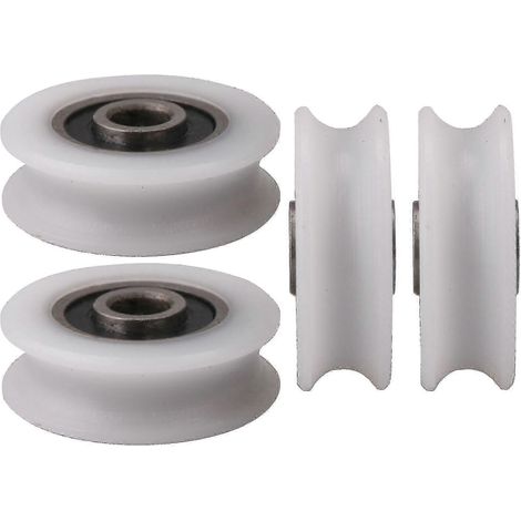 Poulie de porte coulissante à gorge en U en nylon blanc lot de 4 diamètre intérieur 4 mm (1/2)