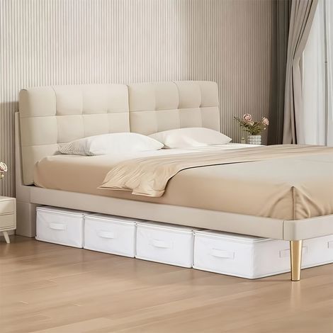 Mobile base letto bianco in 3 pezzi con contenitore e scatola portaoggetti, contenitore per letto pieghevole con ottime caratteristiche