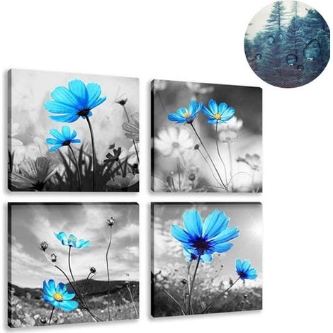 30x30CM,4 Parties Impression sur Toile - Fleur Bleue Impression sur Toile Décoration Murale pour Chambre Peintures à l'huile pour Maison Bain Salon Chambre (1/5)
