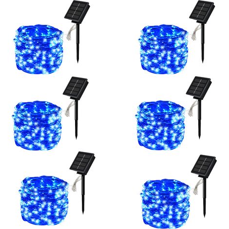 Pack de 6 300 LED 30m solaire fil de cuivre string Outdoor Light, imperméable à l'eau, jardin 8 modes Fairy Tale Light, Noël (Bleu) (1/5)