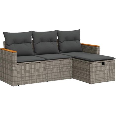 Maison Exclusive - Set Divani da Giardino 4 pz con Cuscini in Polyrattan Grigio