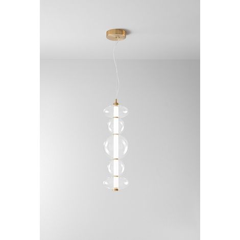 Suspension Led En Verre Transparent 5 Lumières, Structure En Laiton Bruni, 38W 3040Lm, Design Moderne Pour Intérieur, 78 Cm - Marque Perenz (1/3)