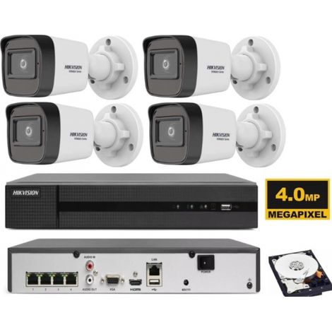 Kit videosorveglianza IP Hikvision Nvr POE 4 Canali 4 telecamere bullet 4 MP HDD 1TB