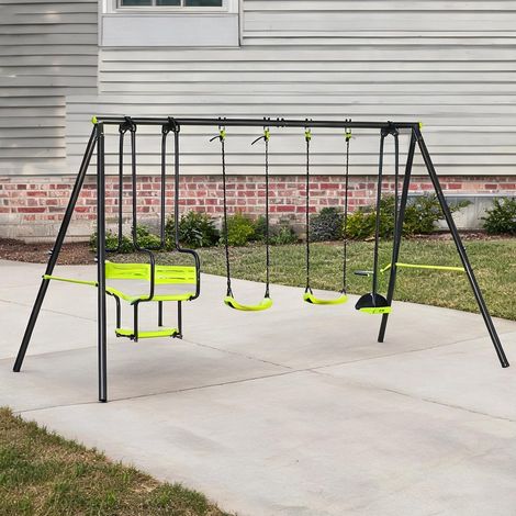 Portique de balançoire vert en acier 355 x 184 x 186 cm (1/5)