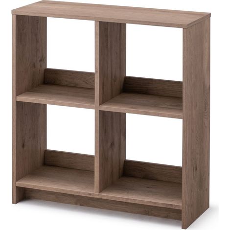 Iris Ohyama, Meuble de rangement ouvert, Bibliothèque, Étagère de 4 casiers, Grande capacité, horizontale & verticale, Bureau, Chambre, Salon - Wood Open Shelf WOS-4 - Marron Cendré