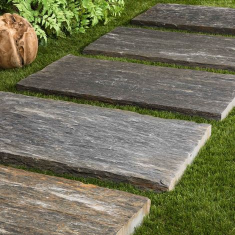 Pas Japonais Schiste Naturel Brut - 100x50 cm - Gris