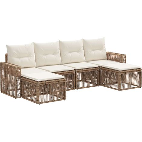 vidaXL Set Divano da Giardino 6 pcs Beige e Bianco Crema polyrattan