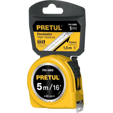 Flexómetro profesional amarillo - 5 m - Cinta 19 mm