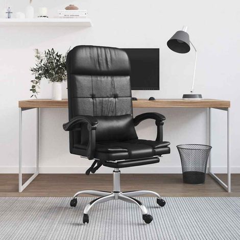 vidaXL Silla de oficina reclinable masaje cuero sintético negro (1/5)