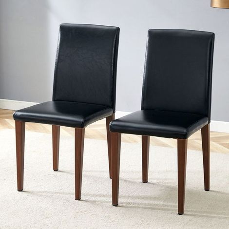 Lot de chaises 2 pièces élégance légère noire-noyer chaise repas style minimaliste luxe européen léger cuir pu noir pieds métal (1/5)