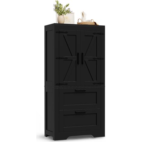 CHICFURN Mobile da cucina salvaspazio 60x30x128 cm in MDF e PB neri, 2 cassetti e ripiani regolabili (1/5)