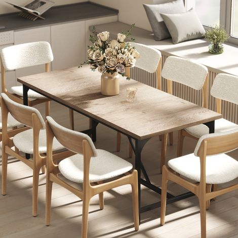 Table à manger 6 à 8 personnes Table cuisine rectangulaire moderne à l’aspect bois naturelle - Dimensions: 180x80x75,5 cm