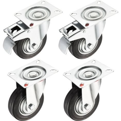 4-Pack-4-Zoll-Laufrad sur gummi, plat, 2 bremsen, Schwenker, 154 lbs Tragfähigkeit (444769af18a5a9d0 (1/5)