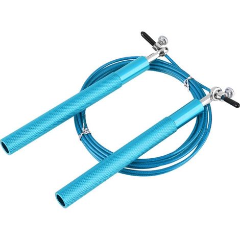 Corde à sauter de vitesse bleue aluminium, câble en acier réglable, roulements à billes, pour cardio et entraînement sportif