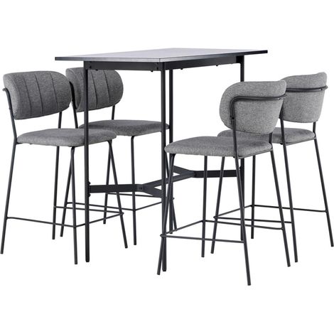 Ensemble Table de Bar & 4 Chaises "Rax & Bell" 120cm Noir & Gris (1/5)