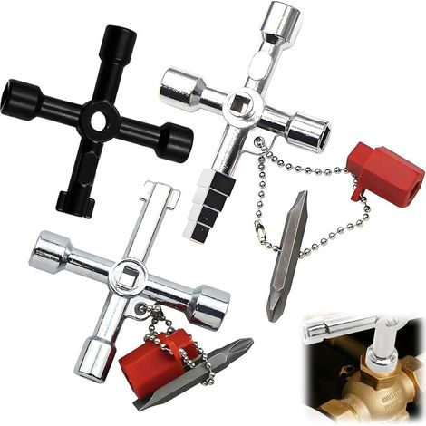 3 Pièces Clé Triangle 4 Voies, Clé Triangulaire Multifonction, Clé Universelle Tous Systèmes De Fermeture Usuels, Pour Poubelle, Armoire Electrique, Boîtier Compteur, Coffret De Compteurs D'eau (1/5)