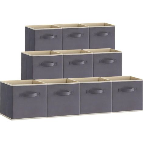 Set di 10 scatole portaoggetti pieghevoli, cubi portaoggetti in tessuto, cestini portaoggetti, casse portaoggetti con maniglie per vestiti, giocattoli, 33 x 33 x 38 cm, grigio (1/4)