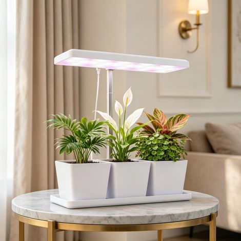 Lámpara LED de 10 W para el crecimiento de plantas con espectro completo, incluye 3 bandejas de propagación (solo con la lámpara LED). (1/5)