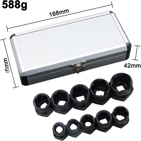 Ensemble de dix outils de démontage d'écrous hexagonaux (boîte en aluminium de 10 pièces, 588 g) - Vente en gros transfrontalière (1/5)