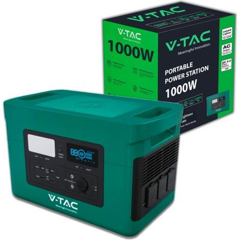 Power Station Portatile con Batteria di Accumulo LiFePO4 1024Wh AC:220V 1000W (Max. 1800W) con 3 Prese Schuko Ricaricabile con Alimentatore o Pannello Solare Fotovoltaico Portatile