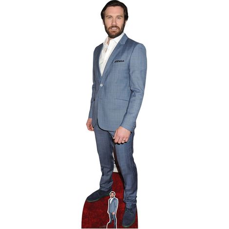 Figurine en carton  Clive Standen avec barbe en costume gris bleu 188cm (1/5)