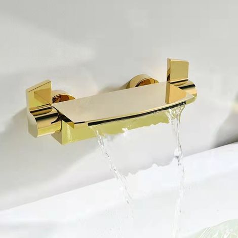 Pommeau de douche mural chaud et froid et robinet de baignoire, robinet de baignoire en cuivre de style cascade de luxe léger - or (1/5)