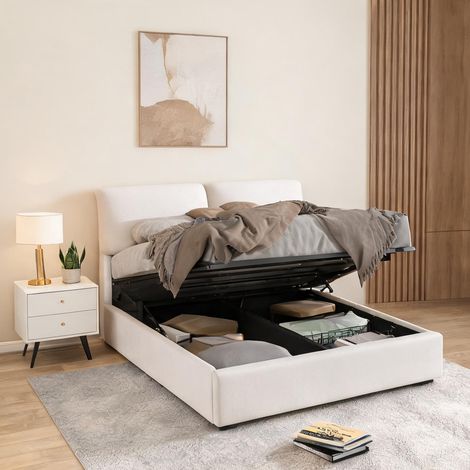 Cadre de lit beige en velours 82,7 x 55,5 x 40,2 cm (1/5)