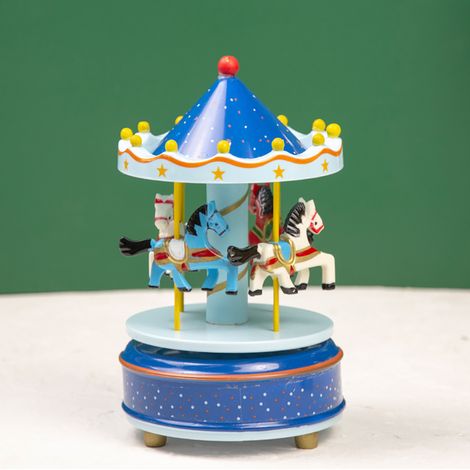 Mechanische Spieluhr aus Holz mit Karussellmotiv – Dekoratives Geschenk mit Musik aus „Das Schloss im Himmel“ (Blau)