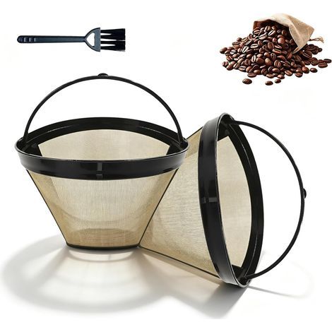Set mit 2 wiederverwendbaren Kaffeefiltern, Größe 4 – Edelstahl – mit Griff und Reinigungsbürste – geeignet für die meisten Kaffeemaschinen (1/5)