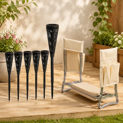 Solar gartenbeleuchtungsset 2 teilig - solar fackellampen klappbarer kniehocker 224683332 (1/5)