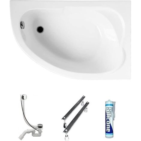 ECOLAM Baignoire d'angle acrylique Standard Polimat 130x85cm droite, pieds, siphon, silicone, Belle forme Aspect moderne original produit (1/5)