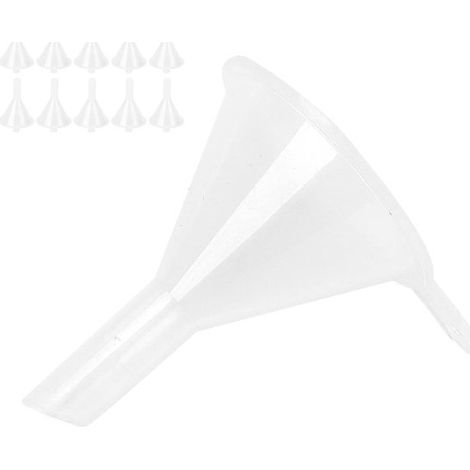 Juego de 30 mini embudos de plástico (31 mm) – Transparentes, para rellenar botellas, frascos de viaje, aceites y cosméticos (1/5)