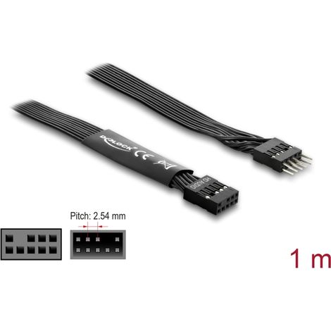 Delock HD Audio Flachbandkabel Mainboard Verlängerungskabel 9 Pin Pfostenstecker zu Pfostenbuchse 1 m schwarz