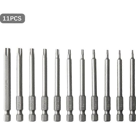 Jeu de 11 tournevis Torx 1/4" de 75 mm de longueur, magnétiques, à tige hexagonale. (1/5)